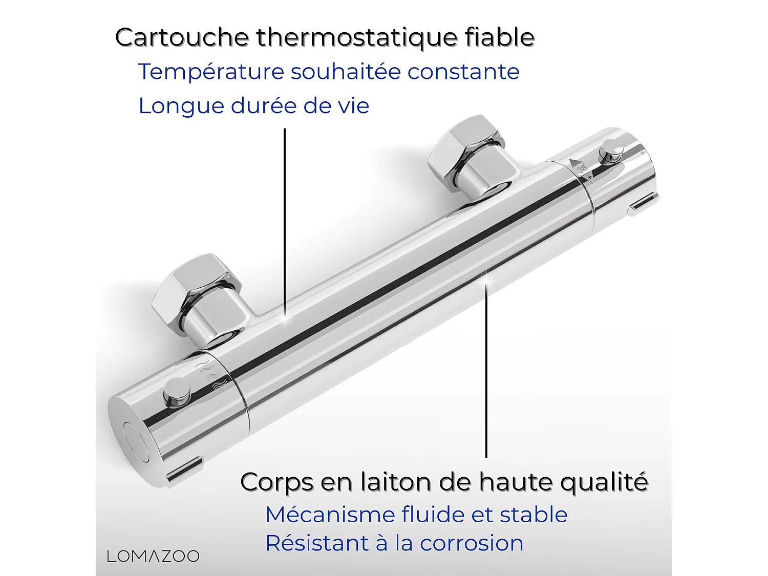 Mitigeur de douche thermostatique chromé - Entraxe 15 cm - avec bouton de sécurité 38C LOMAZOO