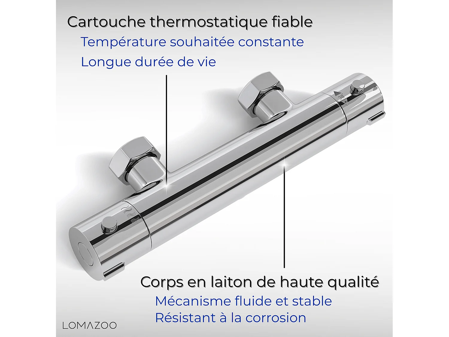 Mitigeur de douche thermostatique chromé - Entraxe 12 cm - avec bouton de sécurité 38C LOMAZOO