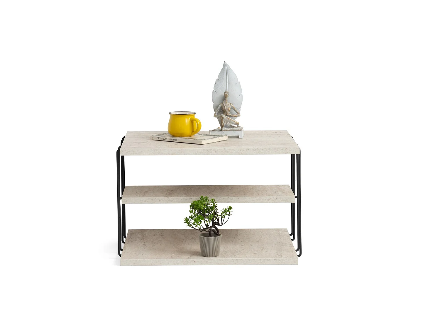 Modern Sidobord i Trä med 3 Nivåer "Lifon" - Travertin Finish - 50 x 40 x 33 cm