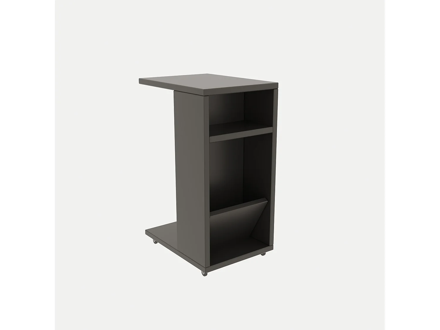 Moderne Antraciet Houten Bijzettafel "Filinta" met Wielen - 30 x 40 x 63 cm