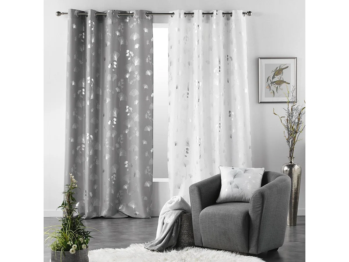Rideau Déco à Œillets "Bloomy" 140x280cm Gris