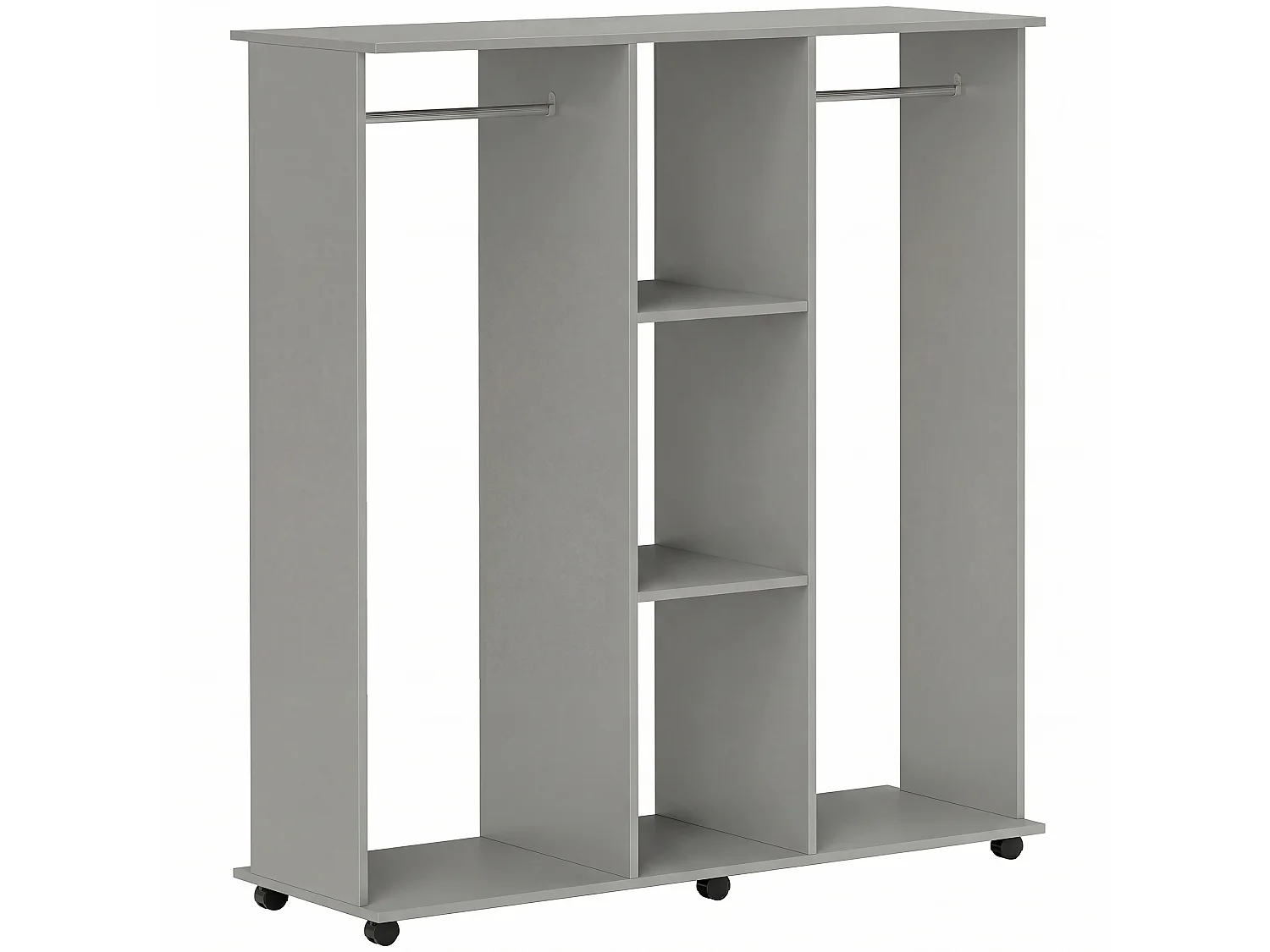 Armoire penderie meuble de rangement mobile 6 roulettes 120L x 40l x 128H cm panneaux de particules aspect bois gris