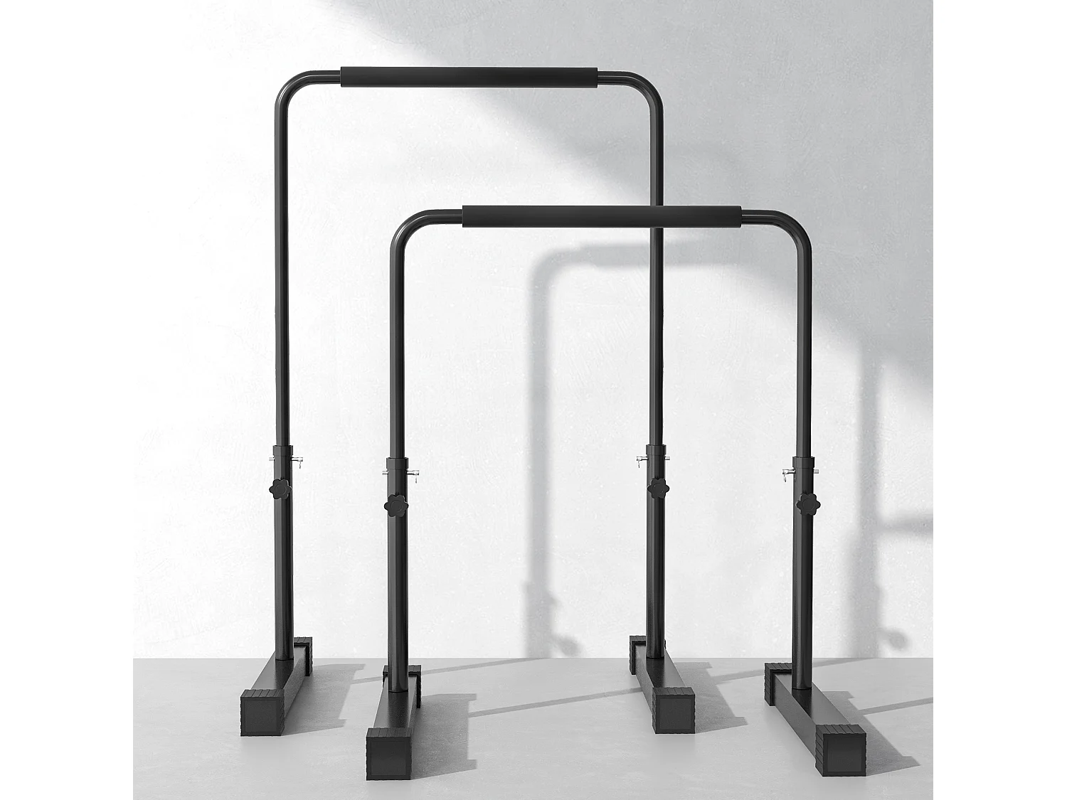 Station à dips - barres parallèles à dips - hauteur réglable H.80-100 cm - poignées antidérapantes - acier noir