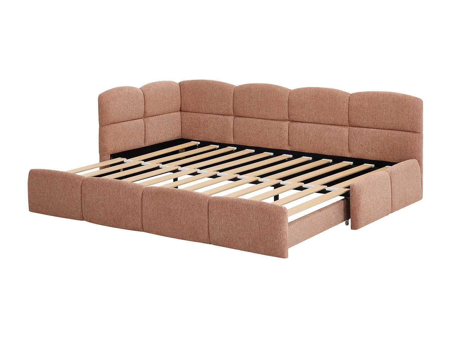 Lit gigogne 2 x 80 x 200 cm - Avec sommier peigne - Tissu texturé - Rose + Matelas - PLURANIO