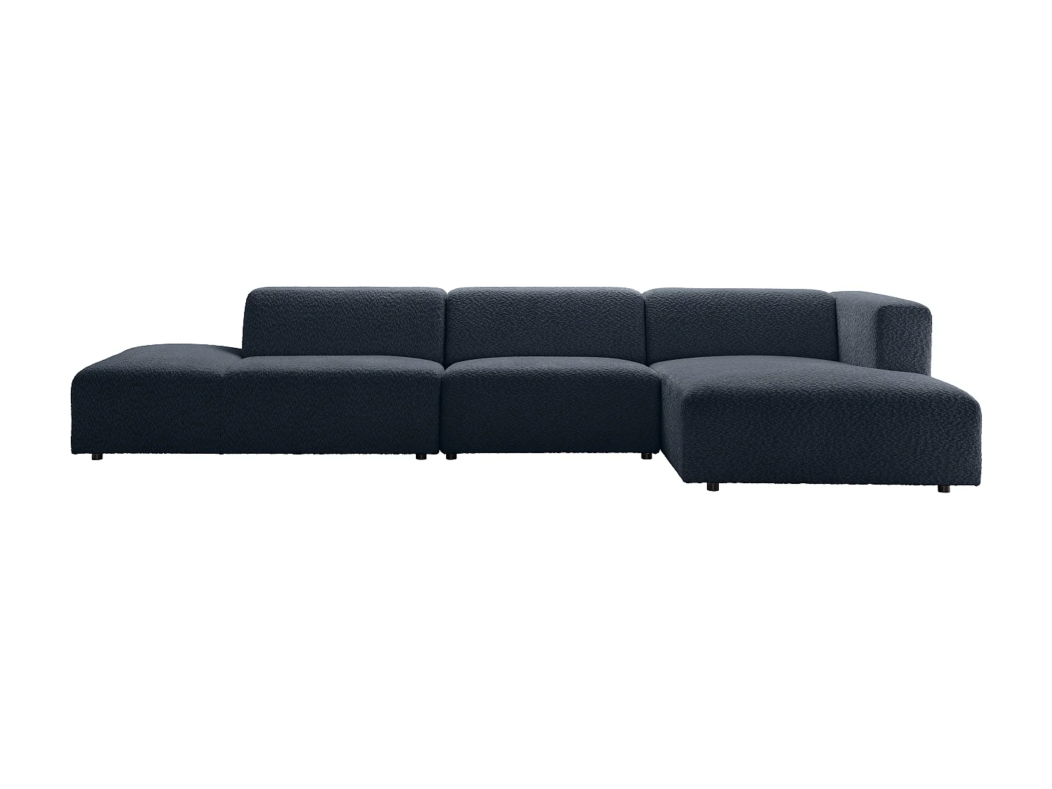 Grand canapé d'angle droit ouvert modulable en tissu chenille bleu nuit TORISO