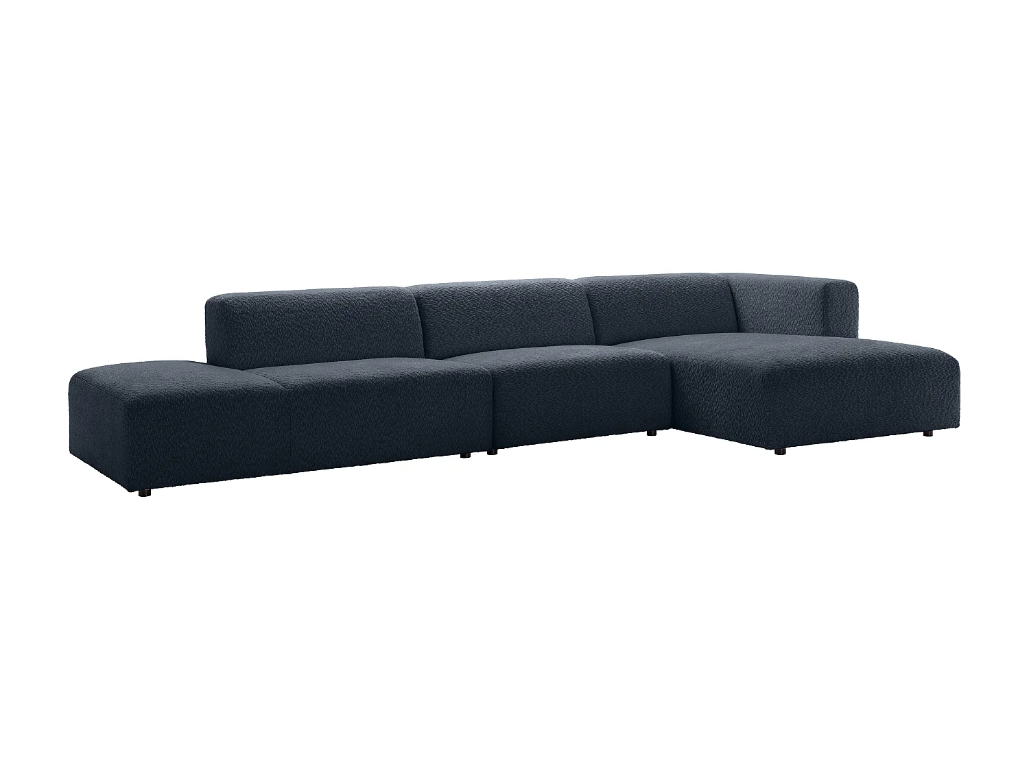 Grand canapé d'angle droit ouvert modulable en tissu chenille bleu nuit TORISO