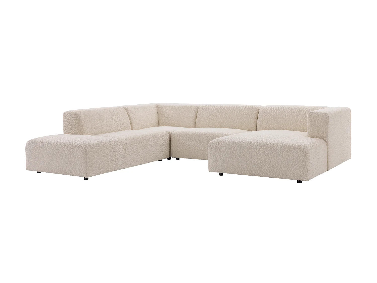 Canapé d'angle panoramique modulable en tissu chenille beige TORISO