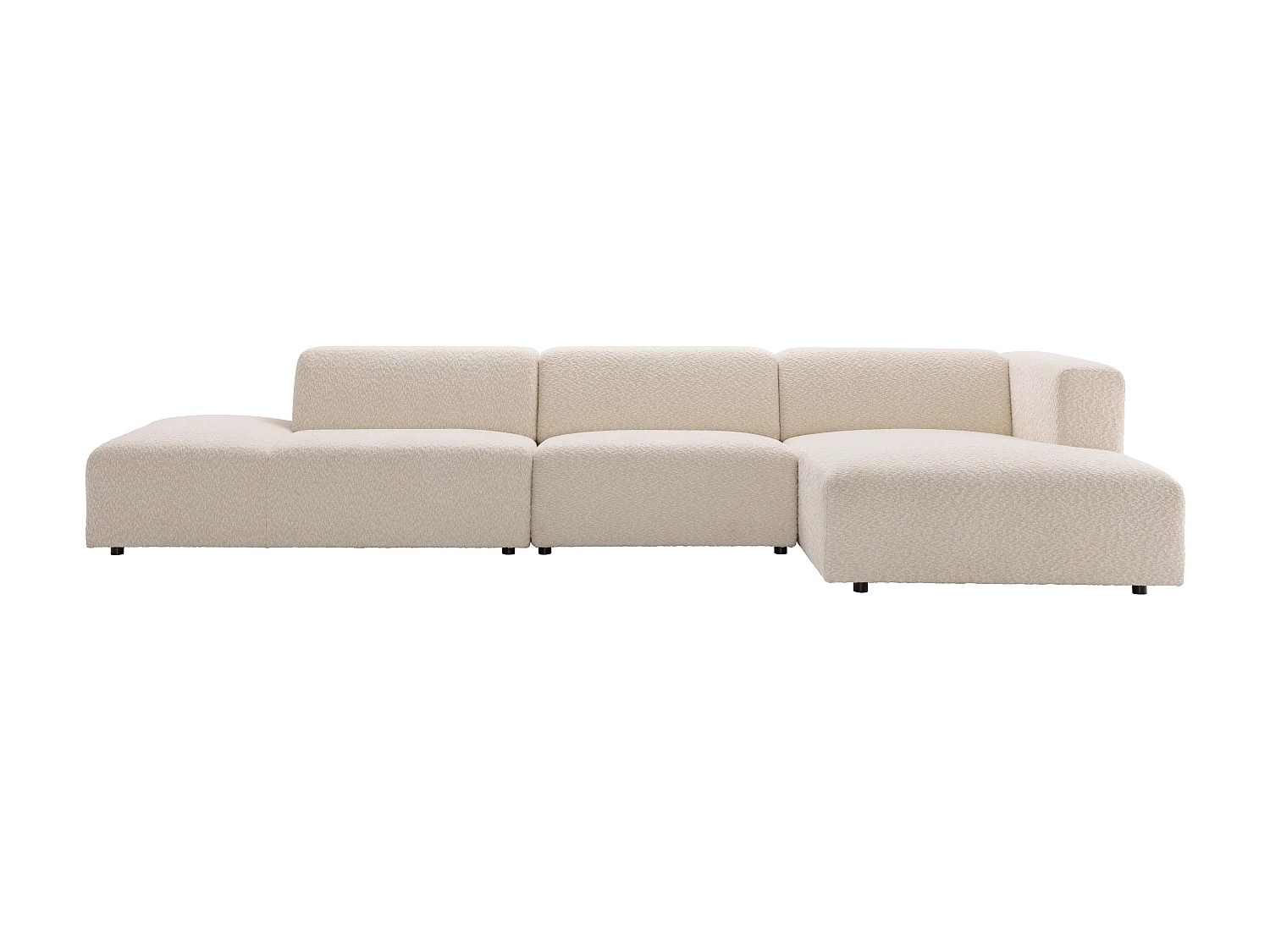 Grand canapé d'angle droit ouvert modulable en tissu chenille beige TORISO
