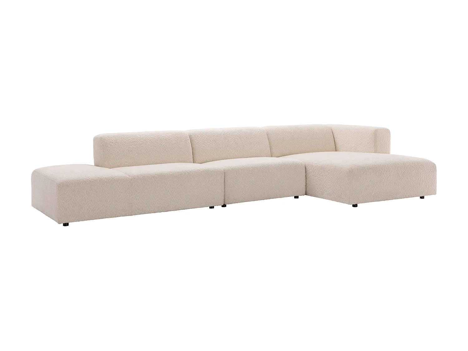 Grand canapé d'angle droit ouvert modulable en tissu chenille beige TORISO