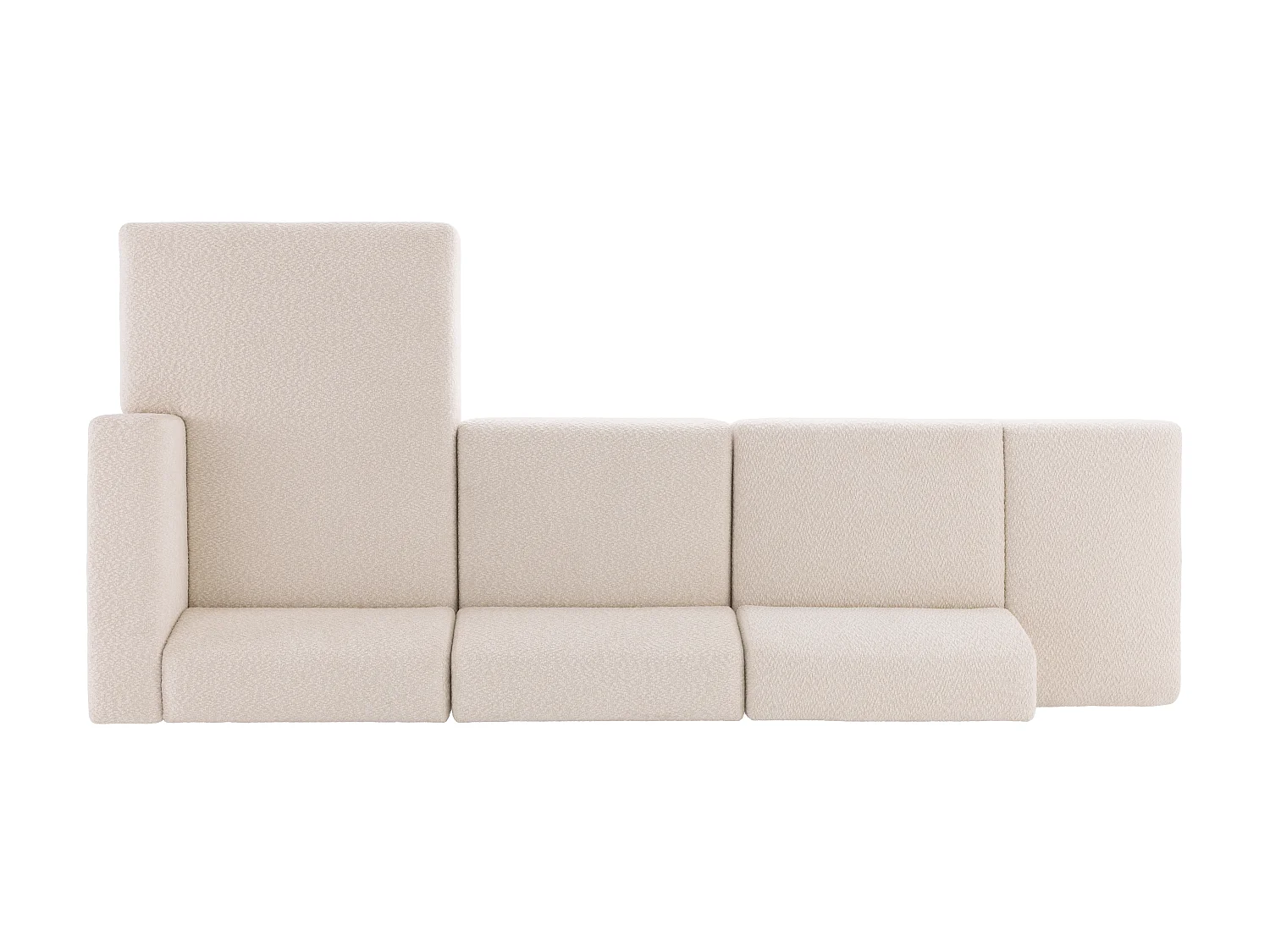 Grand canapé d'angle droit ouvert modulable en tissu chenille beige TORISO