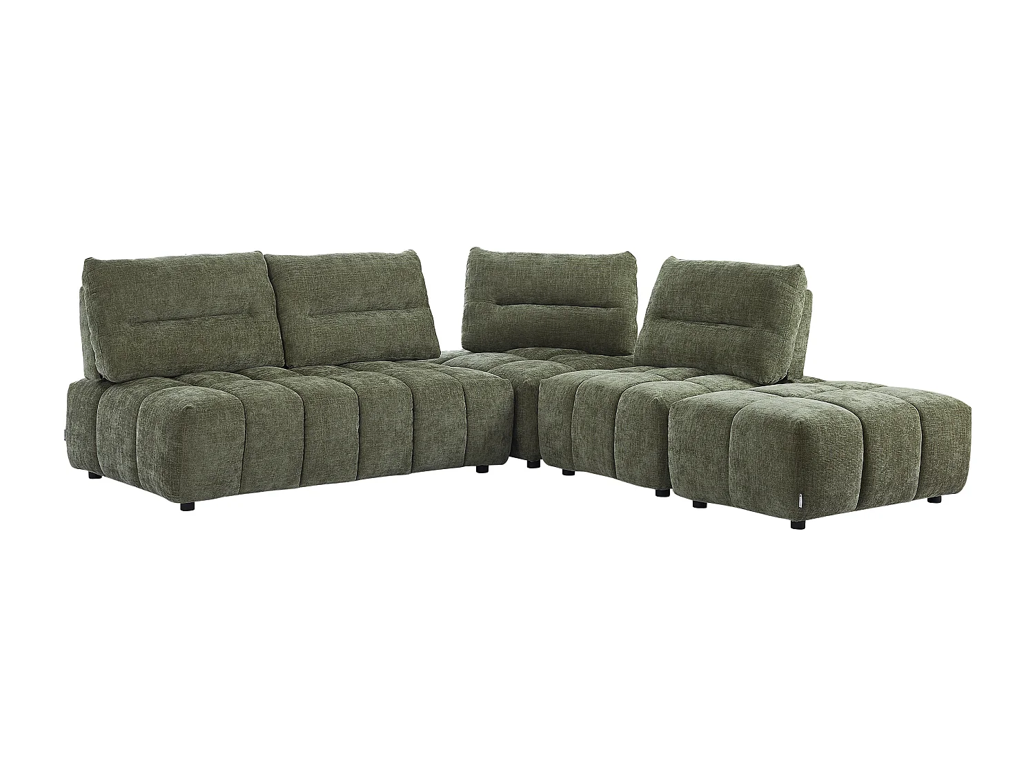 Grand canapé d'angle modulable dossier avance-recule en tissu texturé vert APOLIU