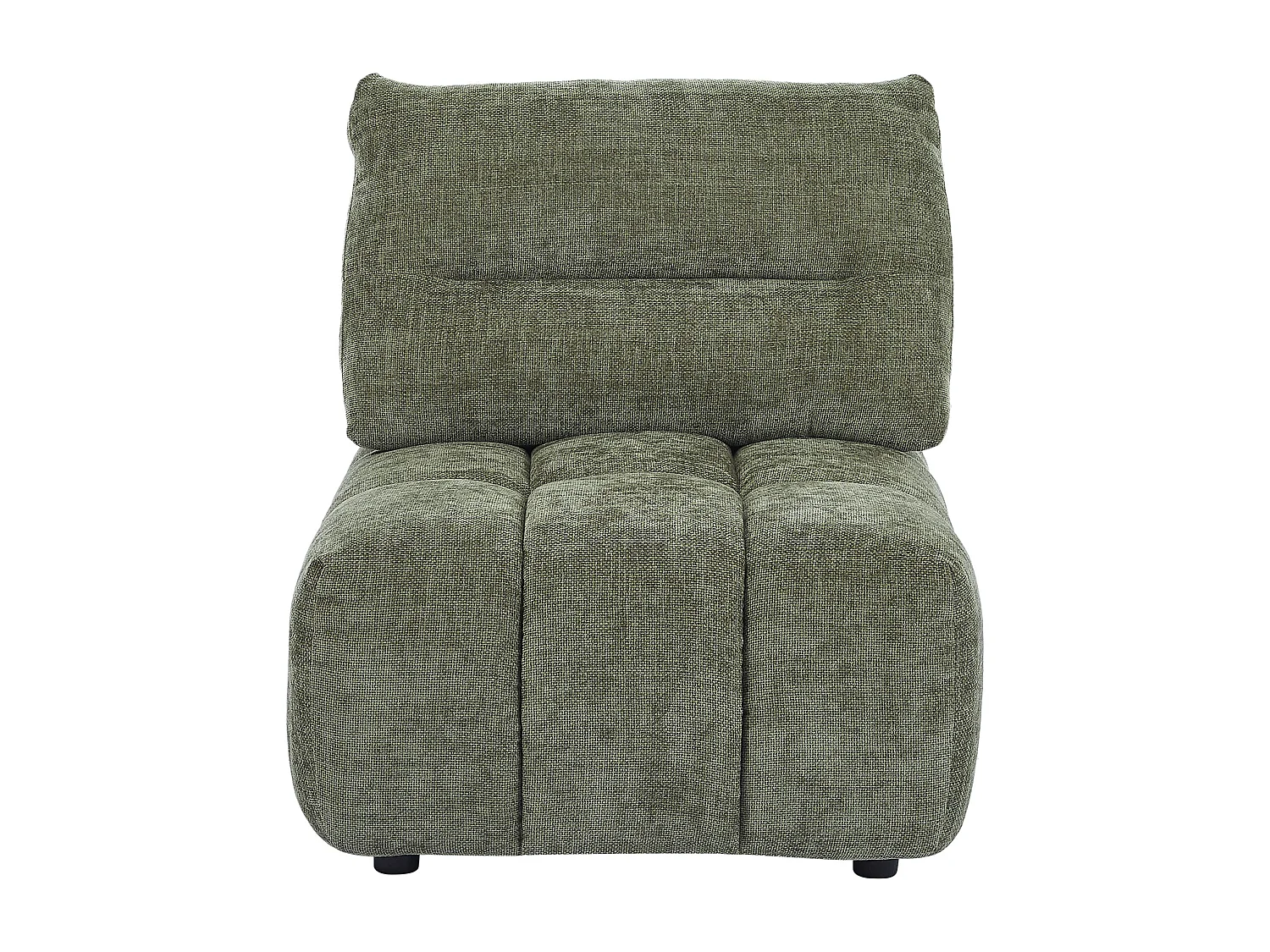 Canapé d'angle panoramique modulable et pouf dossier avance-recule en tissu texturé vert APOLIU
