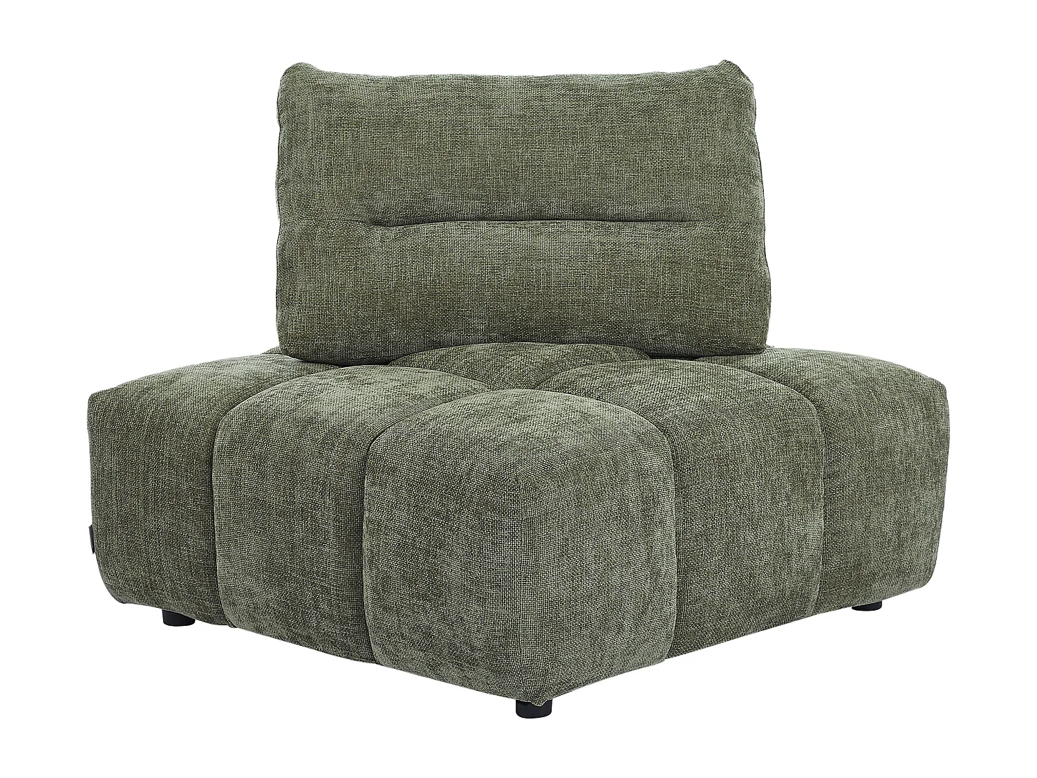 Canapé d'angle panoramique modulable et pouf dossier avance-recule en tissu texturé vert APOLIU