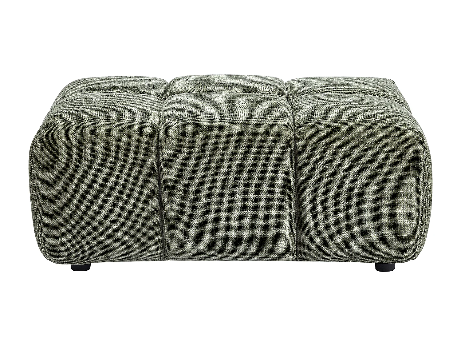 Canapé d'angle panoramique modulable et pouf dossier avance-recule en tissu texturé vert APOLIU