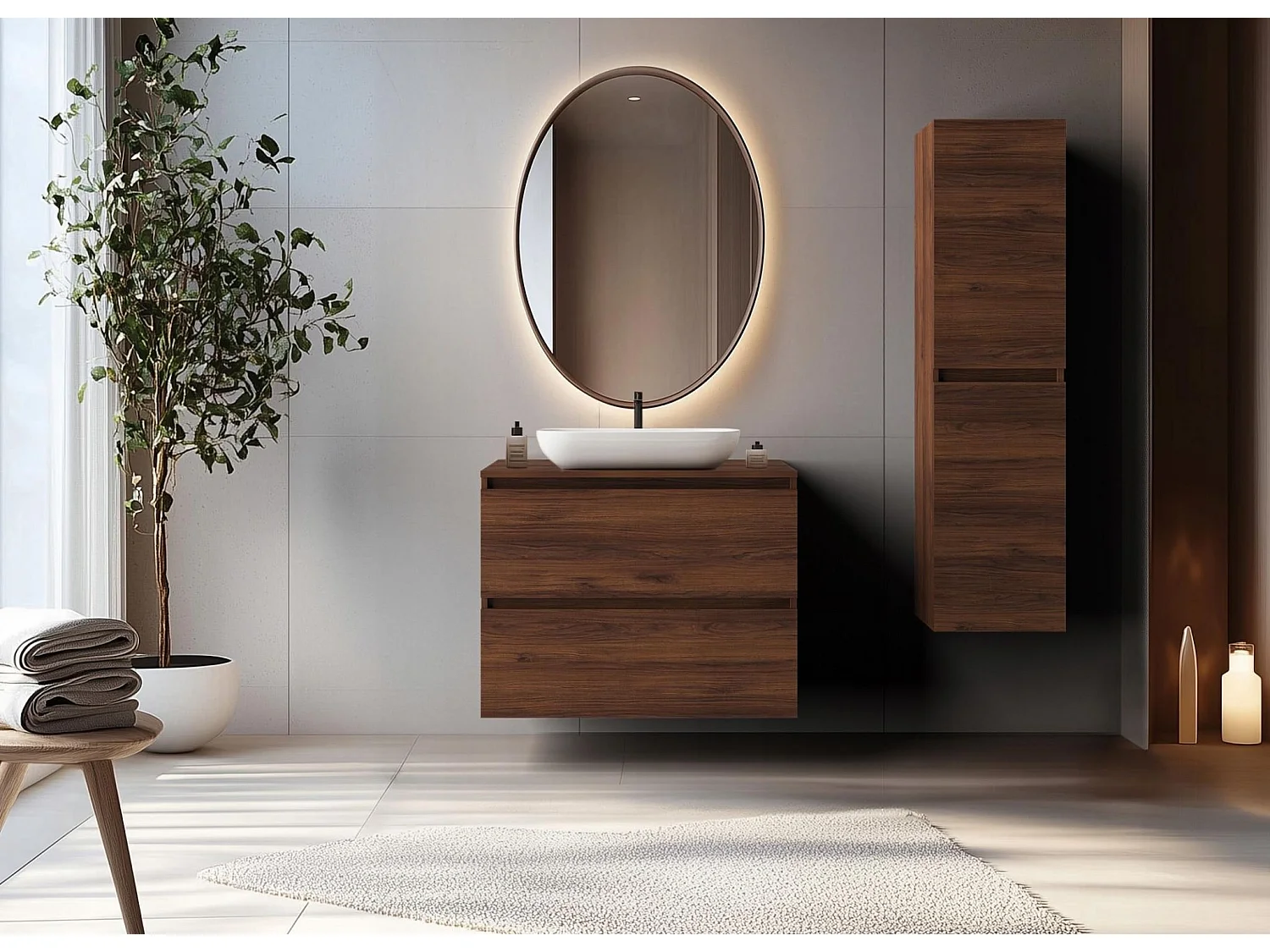 Mobile sottolavabo 80cm - Noce Opaco - Mobile sottolavabo senza piano – RODAN