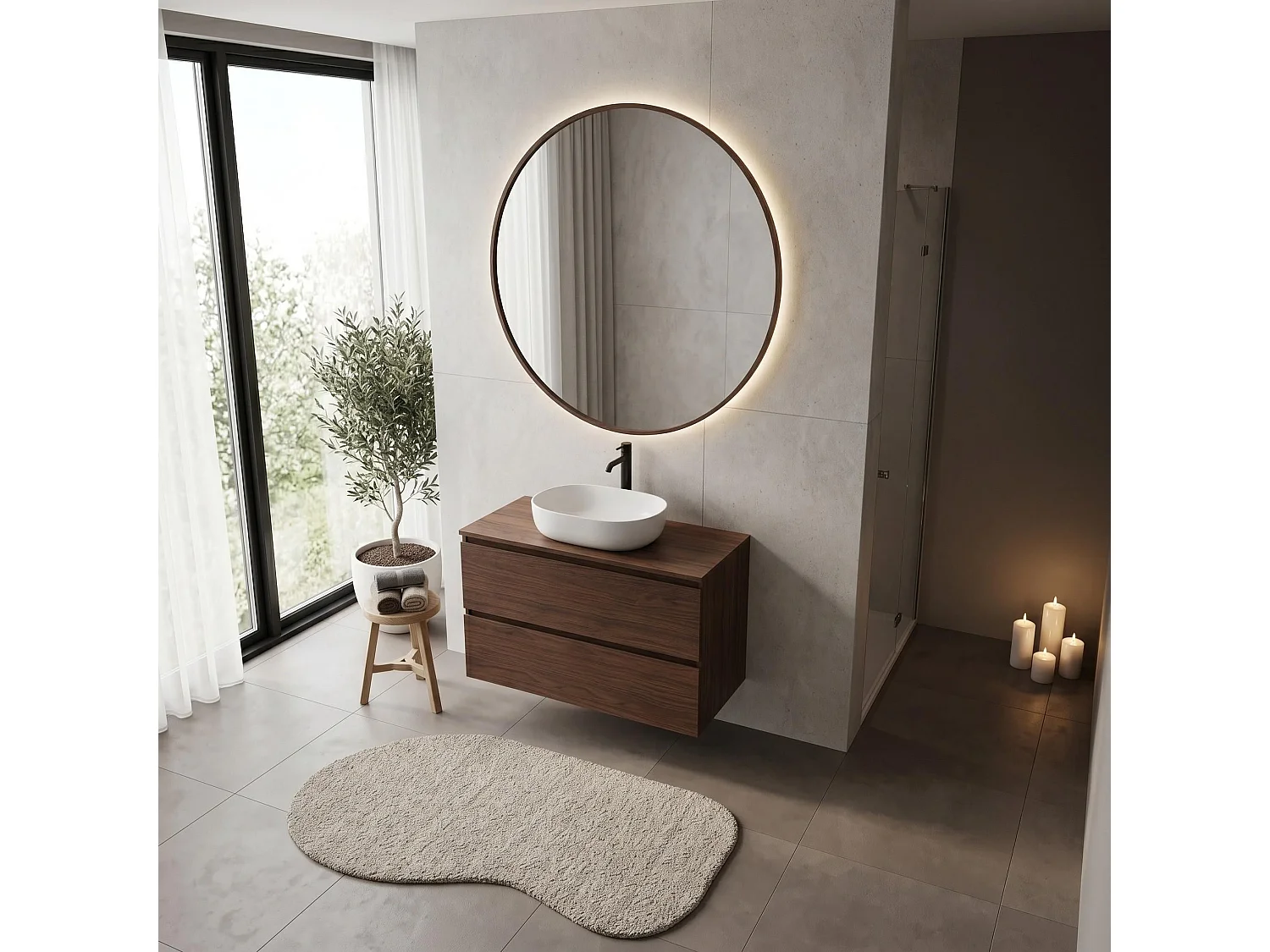 Mobile sottolavabo 80cm - Noce Opaco - Mobile sottolavabo senza piano – RODAN