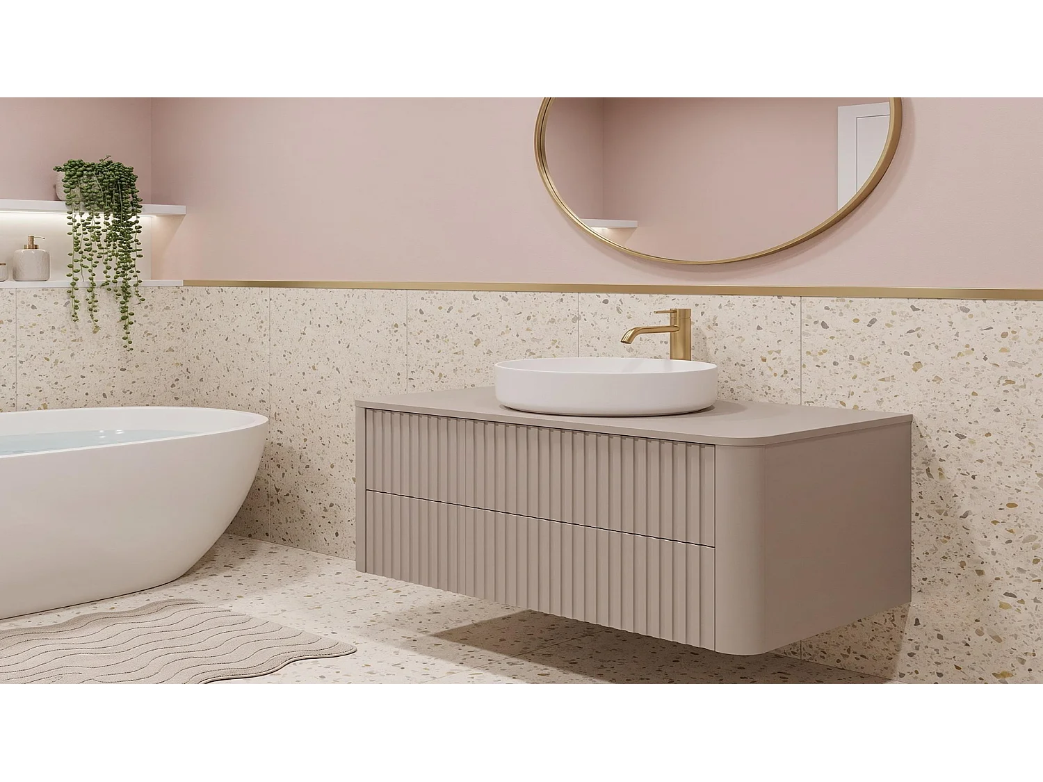 Meuble sous vasque 80cm - avec plan - Suspendu - Strié Cachemire – RODAN