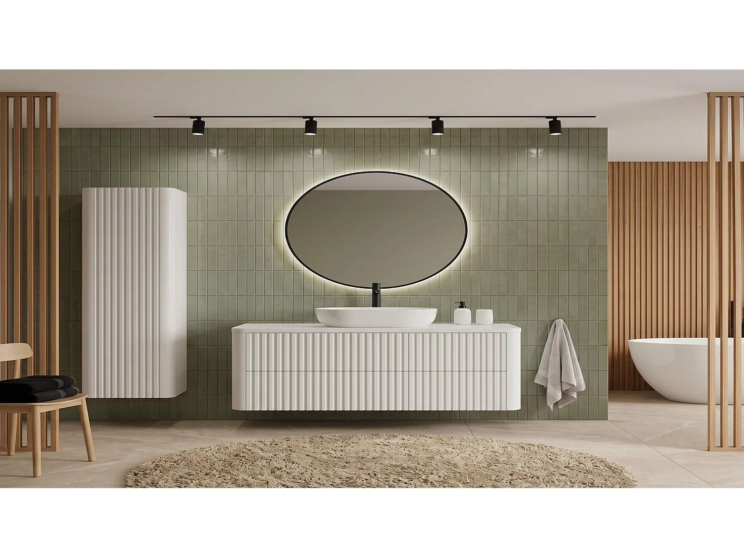 Waschbeckenunterschrank 100cm - Hängend - Geriffelt Weiß - ohne Platte – RODAN