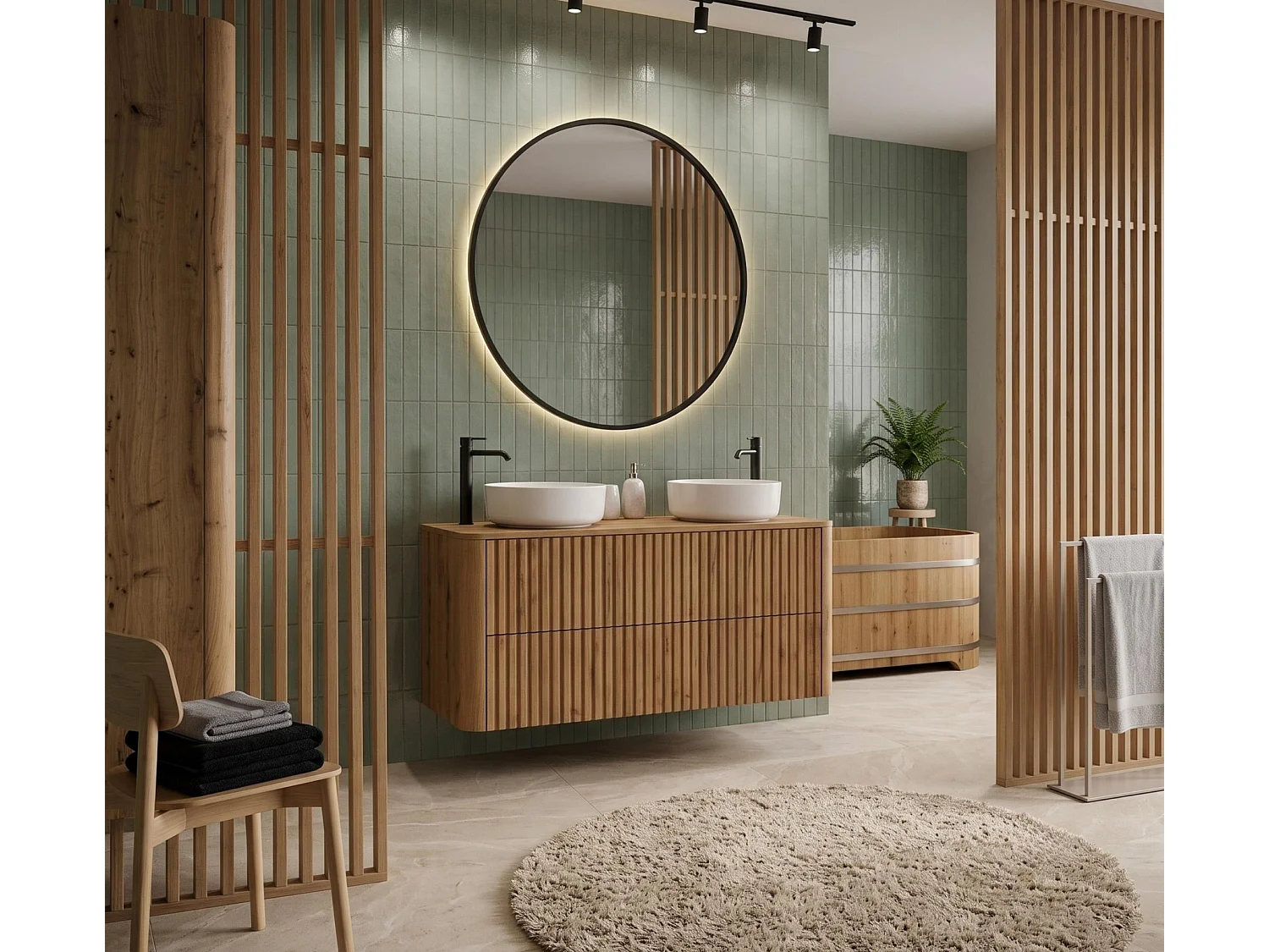 Meuble sous vasque 100cm - avec plan - Suspendu - Strié Brun – RODAN
