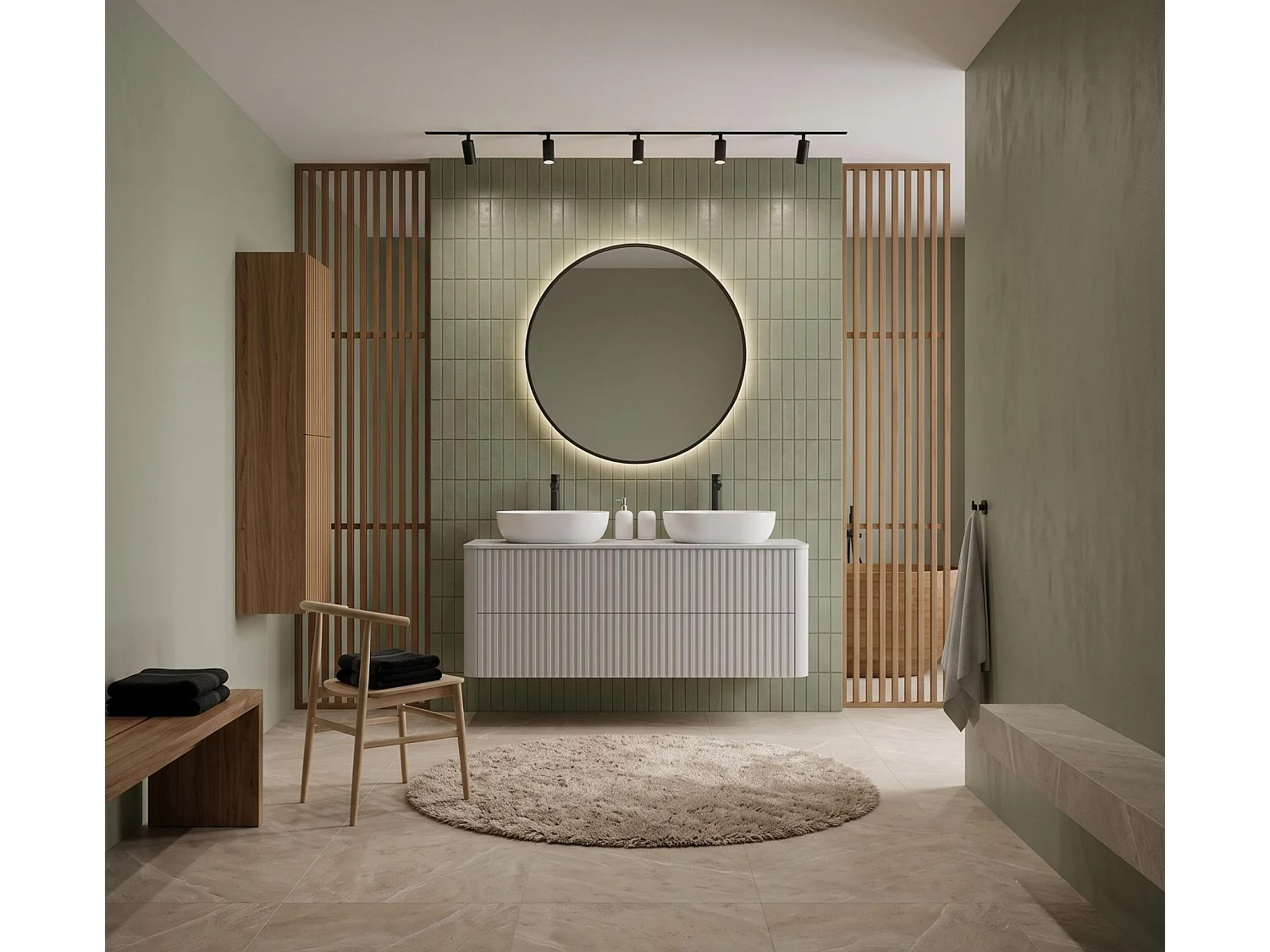 Meuble sous vasque 120cm - avec plan - Suspendu - Strié Blanc – RODAN