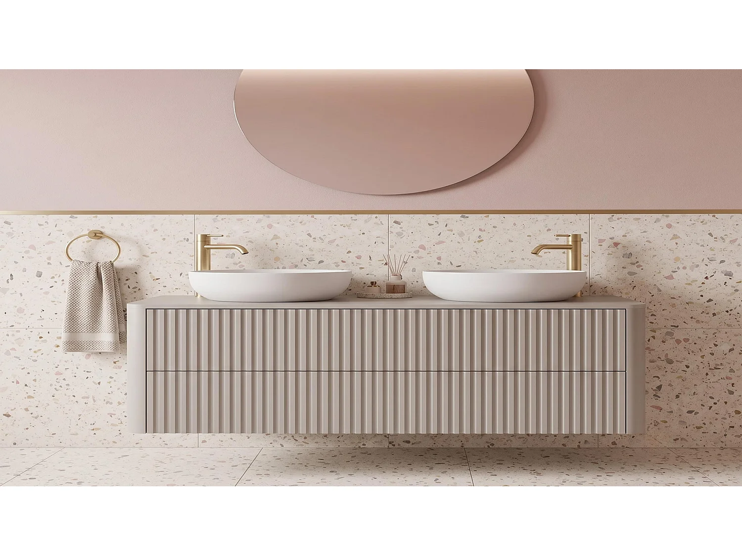 Meuble sous vasque 120cm - avec plan - Suspendu - Strié Cachemire – RODAN
