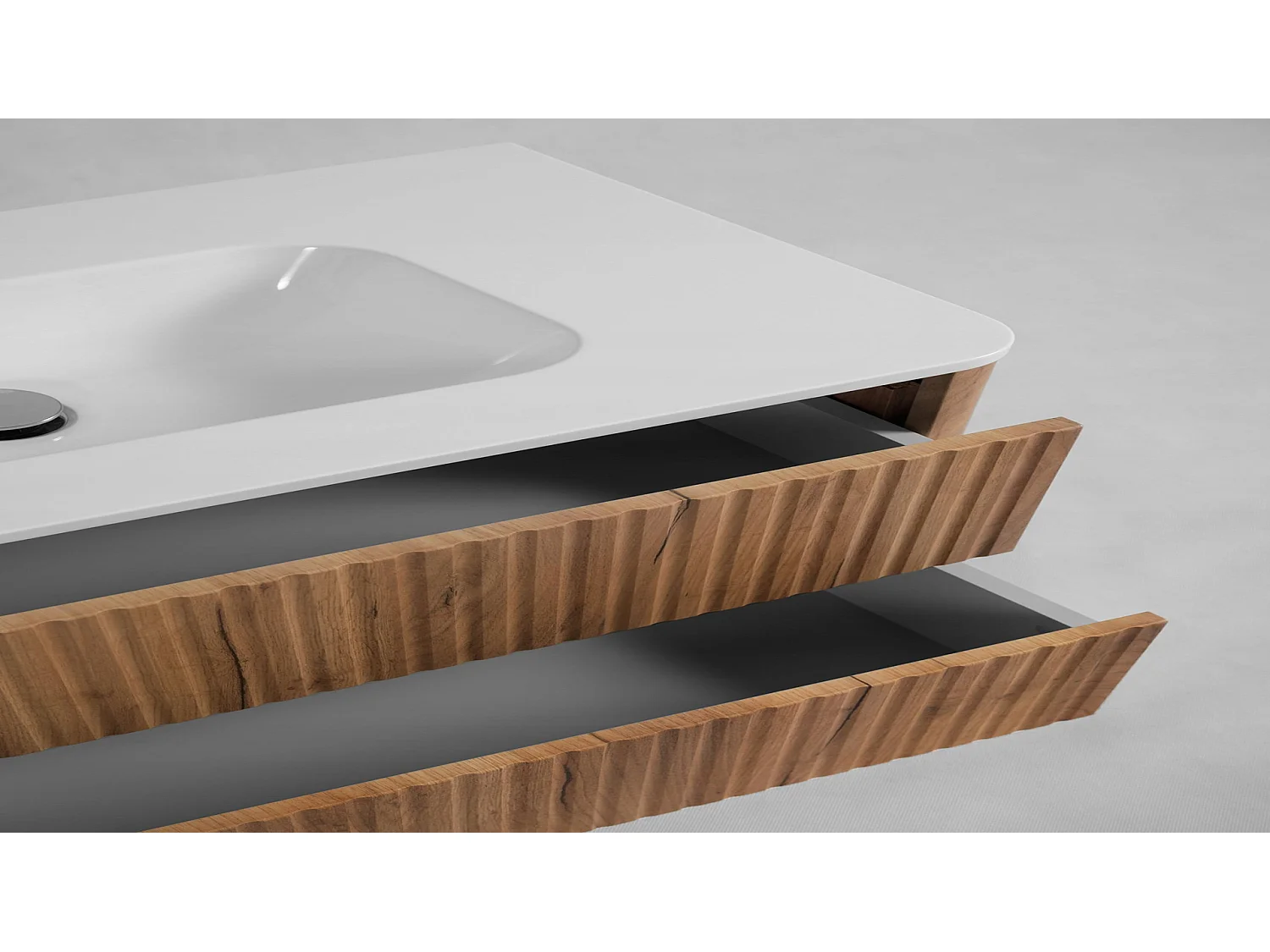 Waschbeckenunterschrank 80cm - Hängend - Geriffelt Braun - ohne Platte – RODAN