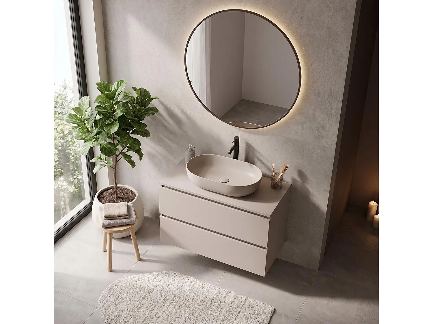 Waschbeckenunterschrank 80cm - Hängend - Kaschmir Matt - Badschrank ohne Platte – RODAN