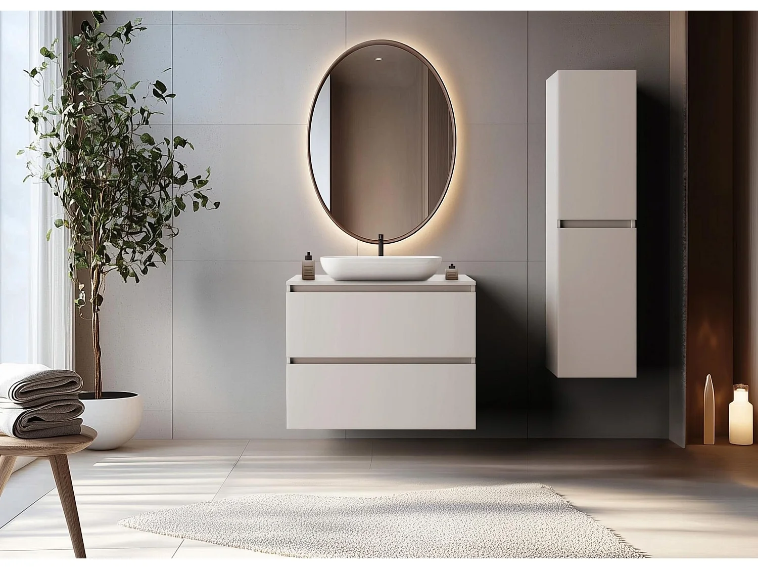 Mobile sottolavabo 80cm - Sospeso - Cashmere Opaco - con piano – RODAN