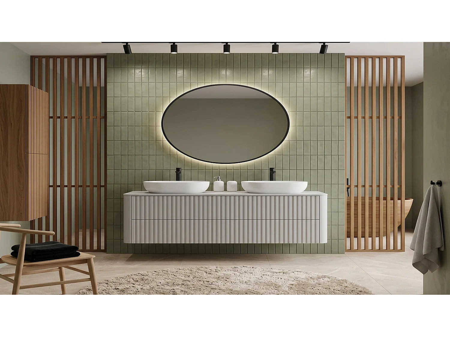 Wastafelmeubel 120cm - Hangend - Geribbeld Wit - zonder blad – RODAN