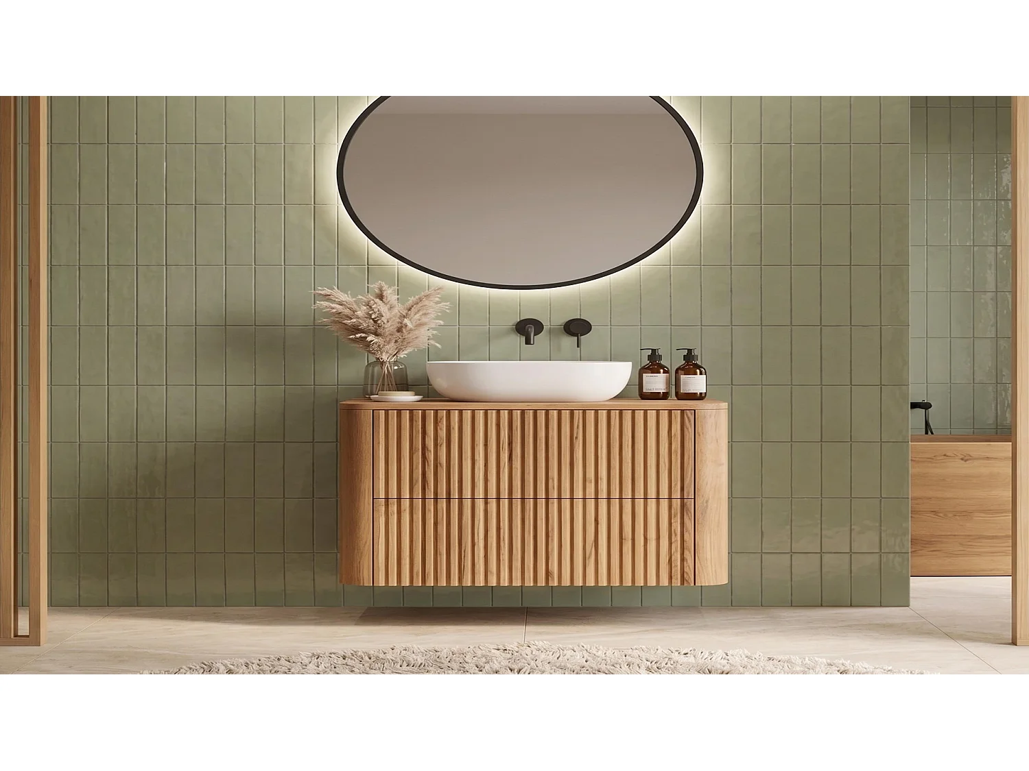 Meuble sous vasque 60cm - avec plan - Suspendu - Strié Brun – RODAN