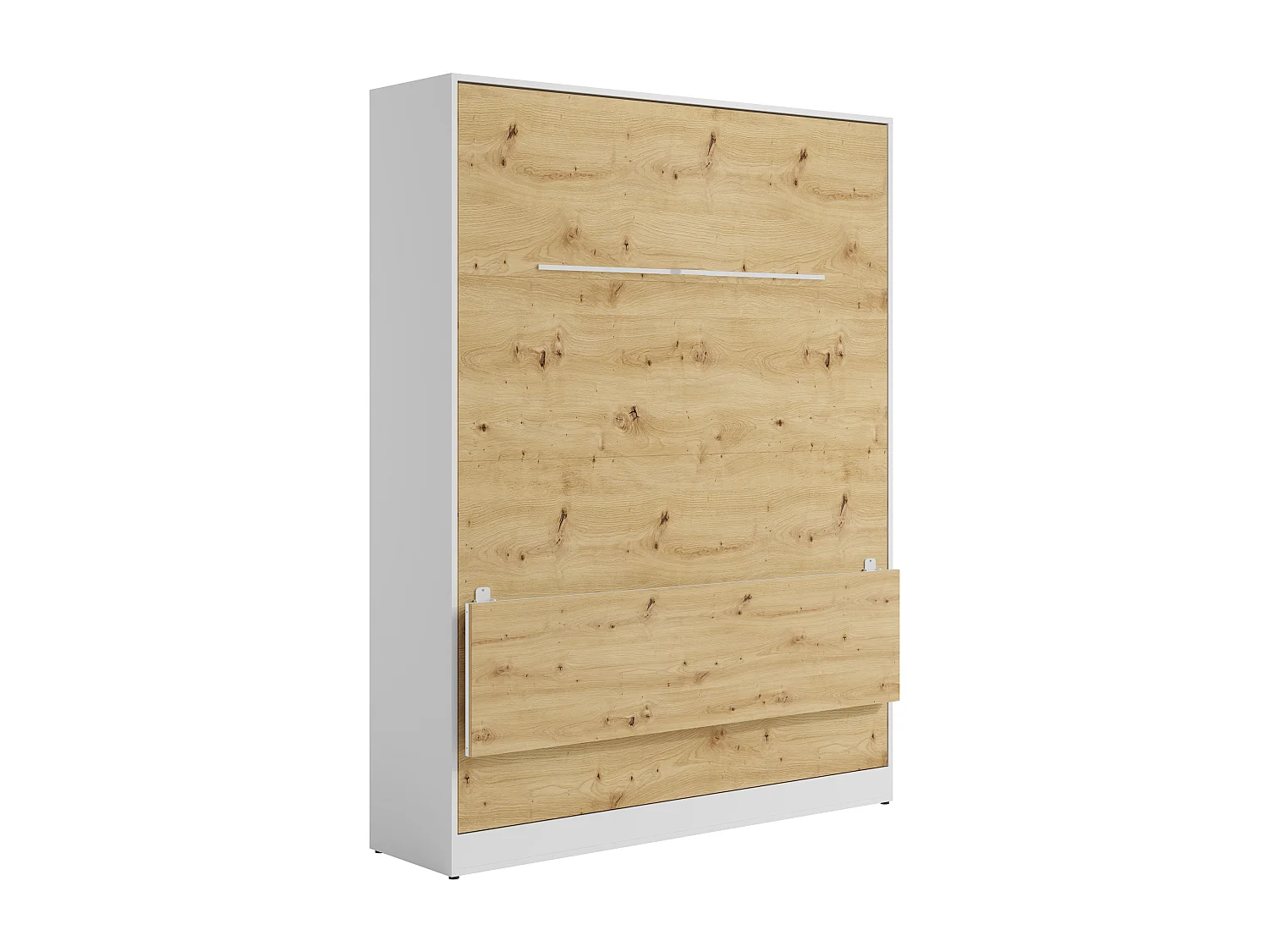 Lit escamotable 140 x 200 cm - Avec bureau pliable - Ouverture verticale manuelle - Avec LEDs - Blanc et naturel - RAPILI