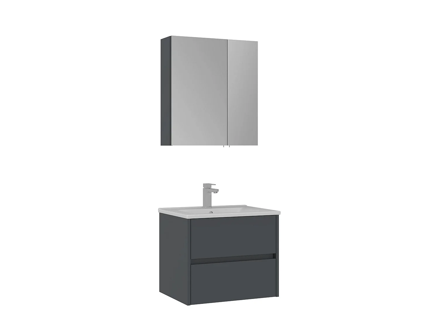 Wastafelmeubel met spiegel (2-delig) "Side 65 v2" - 65 x 45 x 52 cm - Mat antraciet