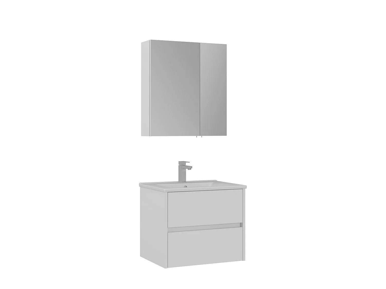 Wastafelmeubel met spiegel (2-delig) "Side 65 v2" - 65 x 45 x 52 cm - Matwit