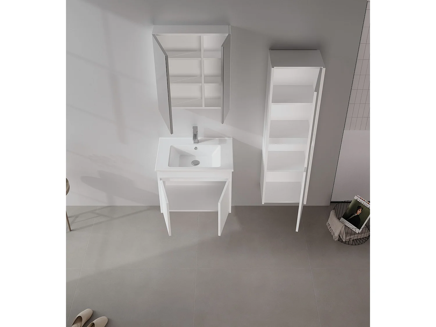 Wastafelmeubel met spiegel (2-delig) "Side 65 v2" - 65 x 45 x 52 cm - Matwit