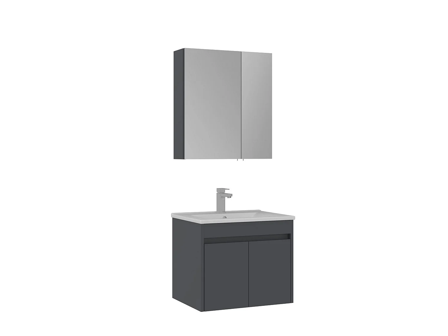 Wastafelmeubel met spiegel (2-delig) "Side 65 v2" - 65 x 45 x 52 cm - Mat antraciet