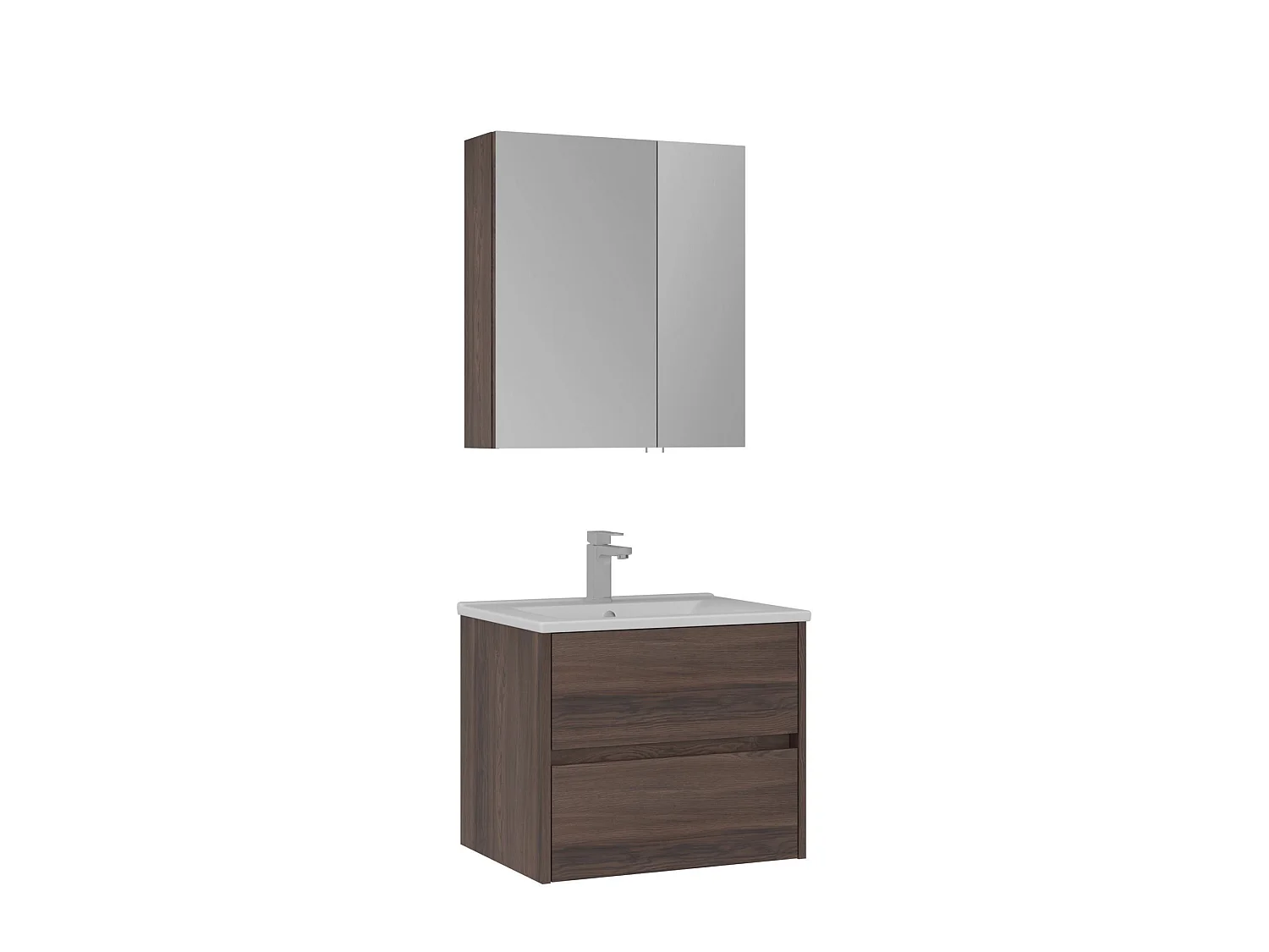 Wastafelmeubel met spiegel (2-delig) "Side 65 v2" - 65 x 45 x 52 cm - Walnoot