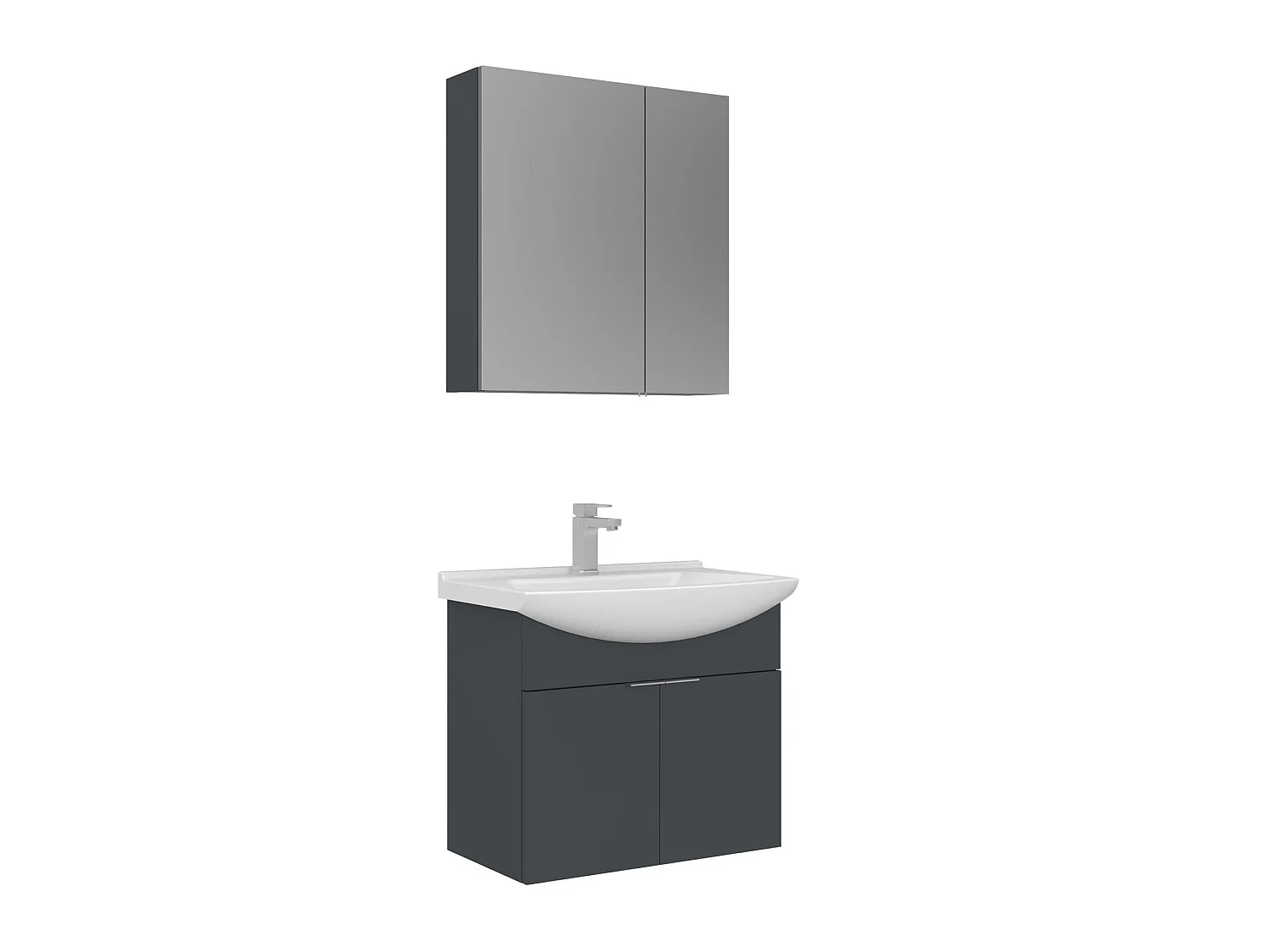 Wastafelmeubel met spiegel (2-delig) "Purus 65" - 65 x 50 x 58 cm - Mat antraciet