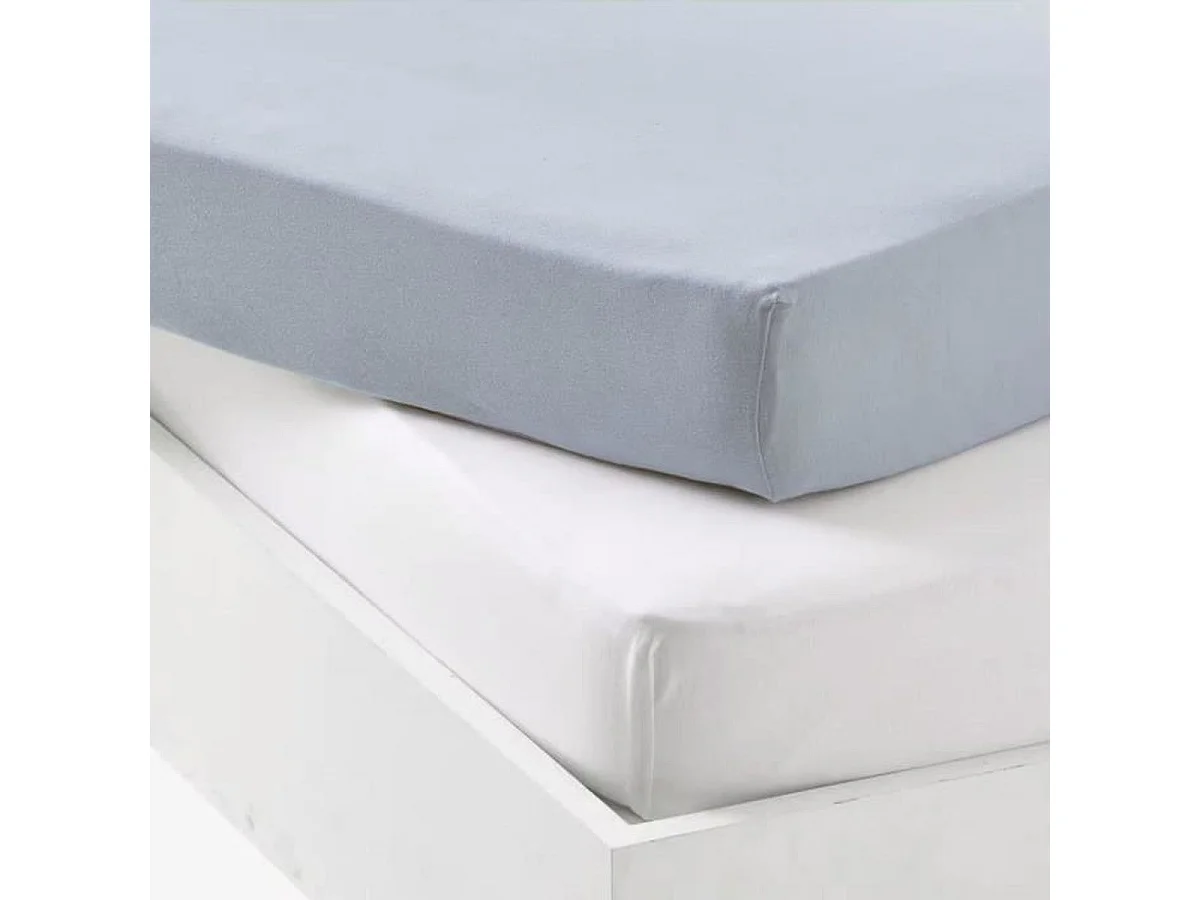 P'TIT DODO Lot de 2 Draps-housses Jersey 70 x 140 cm 100% Coton - Blanc / Bleu clair