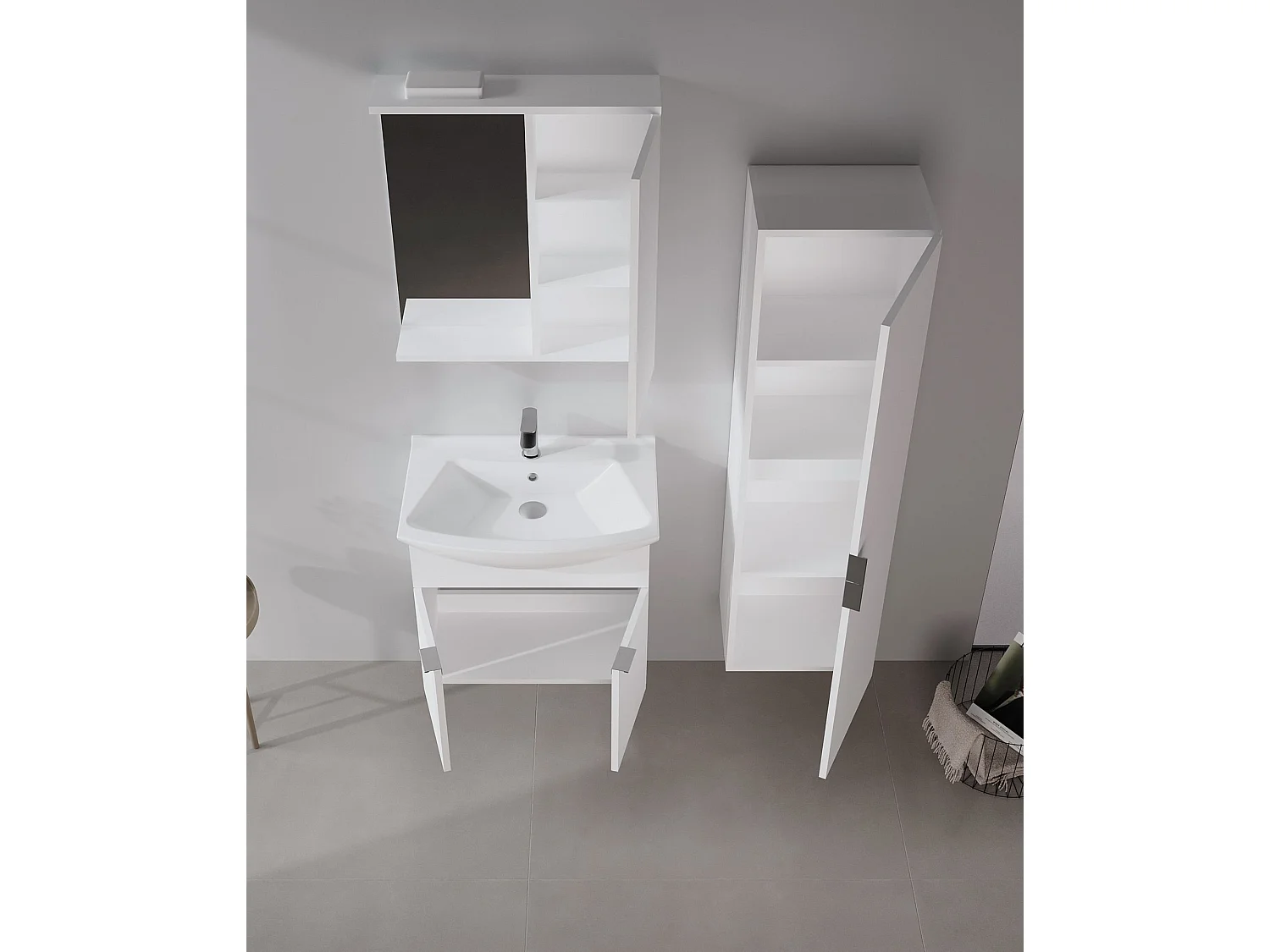 Wastafelmeubel met spiegel (2-delig) "Purus 65" - 65 x 50 x 58 cm - Wit