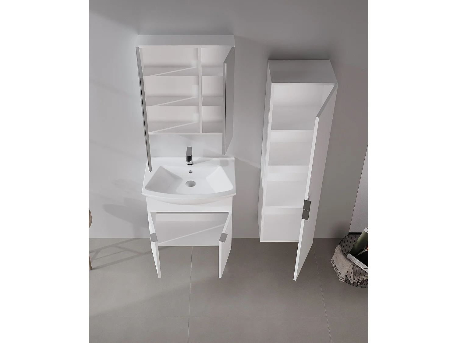 Wastafelmeubel met spiegel (2-delig) "Purus 65" - 65 x 50 x 58 cm - Wit