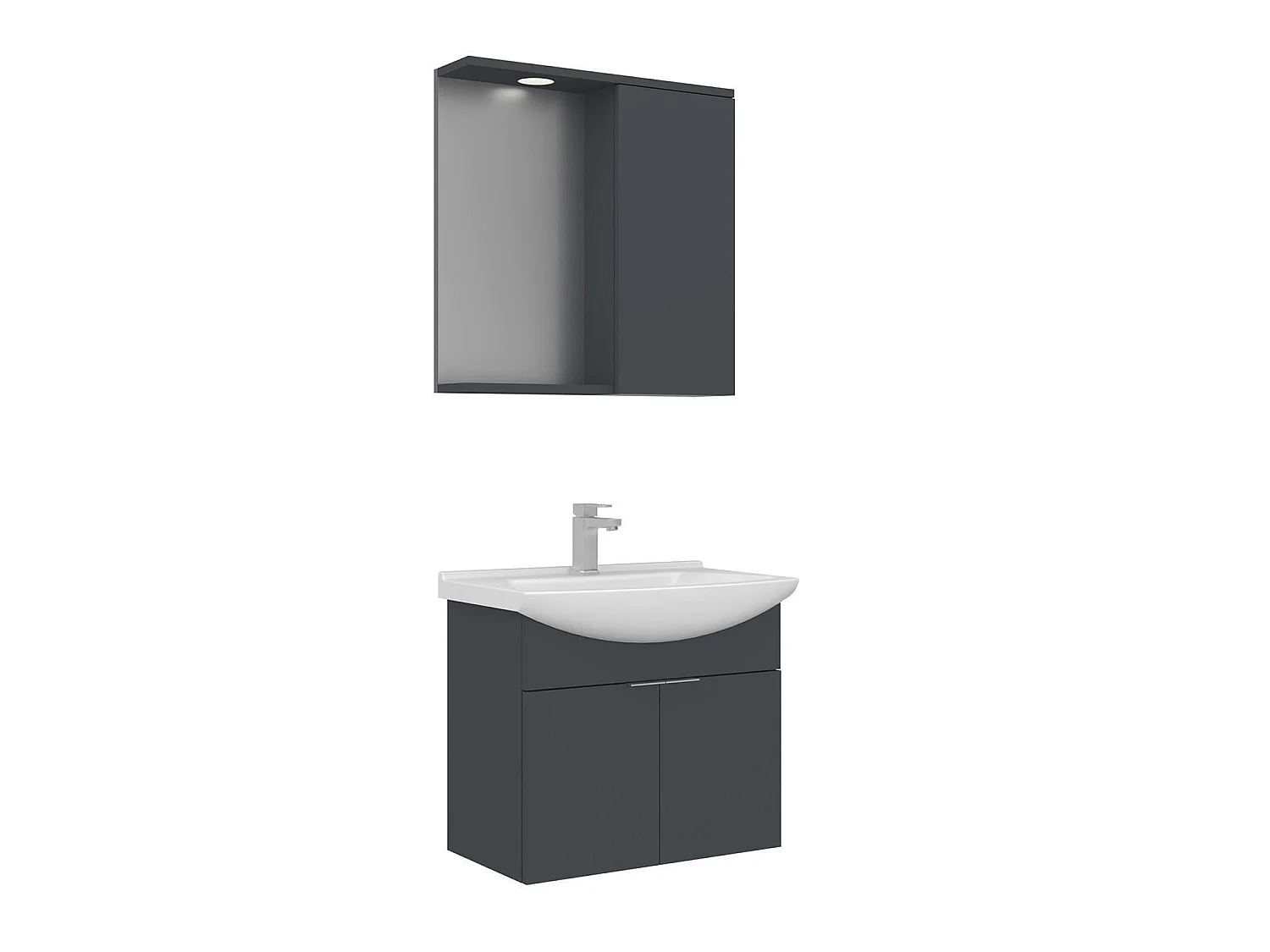 Wastafelmeubel met spiegel (2-delig) "Purus 65" - 65 x 50 x 58 cm - Mat antraciet
