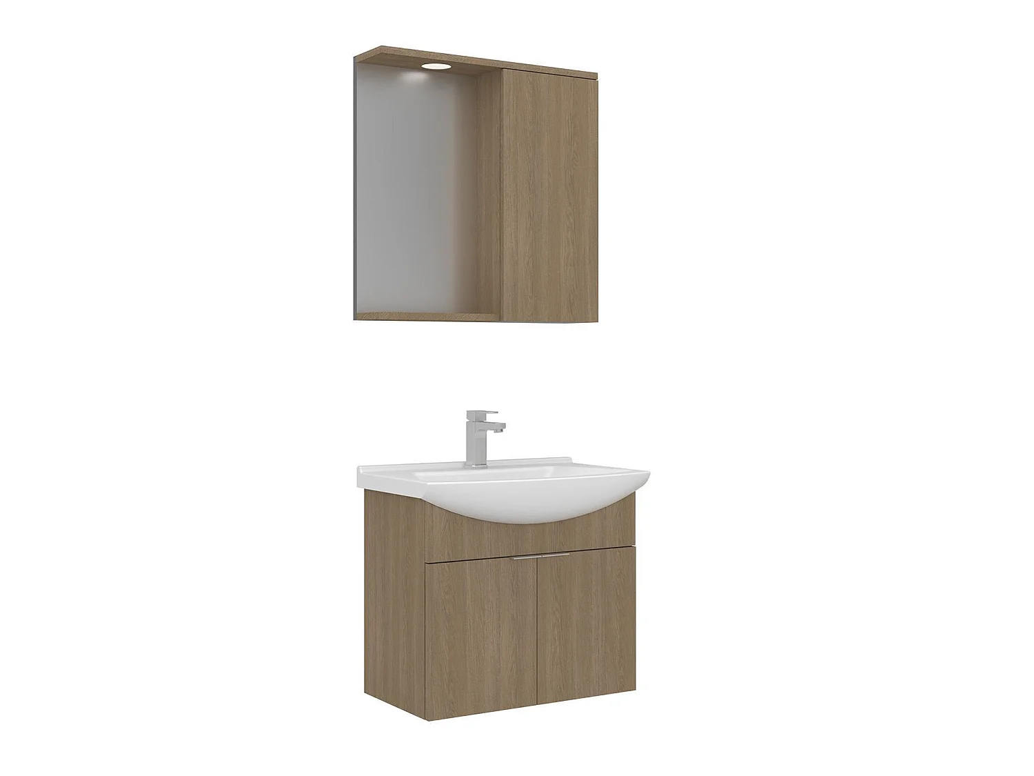 Wastafelmeubel met spiegel (2-delig) "Purus 65" - 65 x 50 x 58 cm - eiken