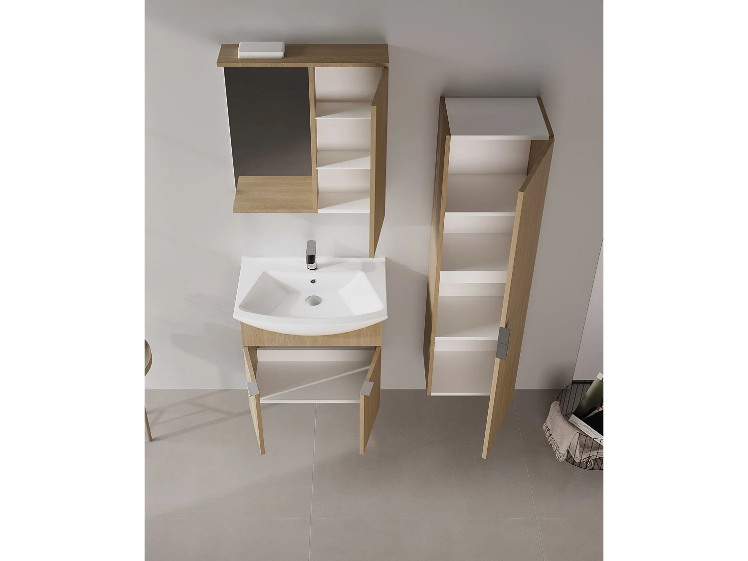 Wastafelmeubel met spiegel (2-delig) "Purus 65" - 65 x 50 x 58 cm - eiken