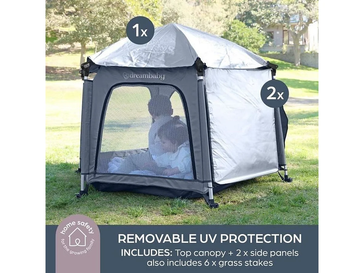 DREAMBABY Adventure Pop-Up Playpen Tent — Parc pop-up portable avec housses UV et sac de transport