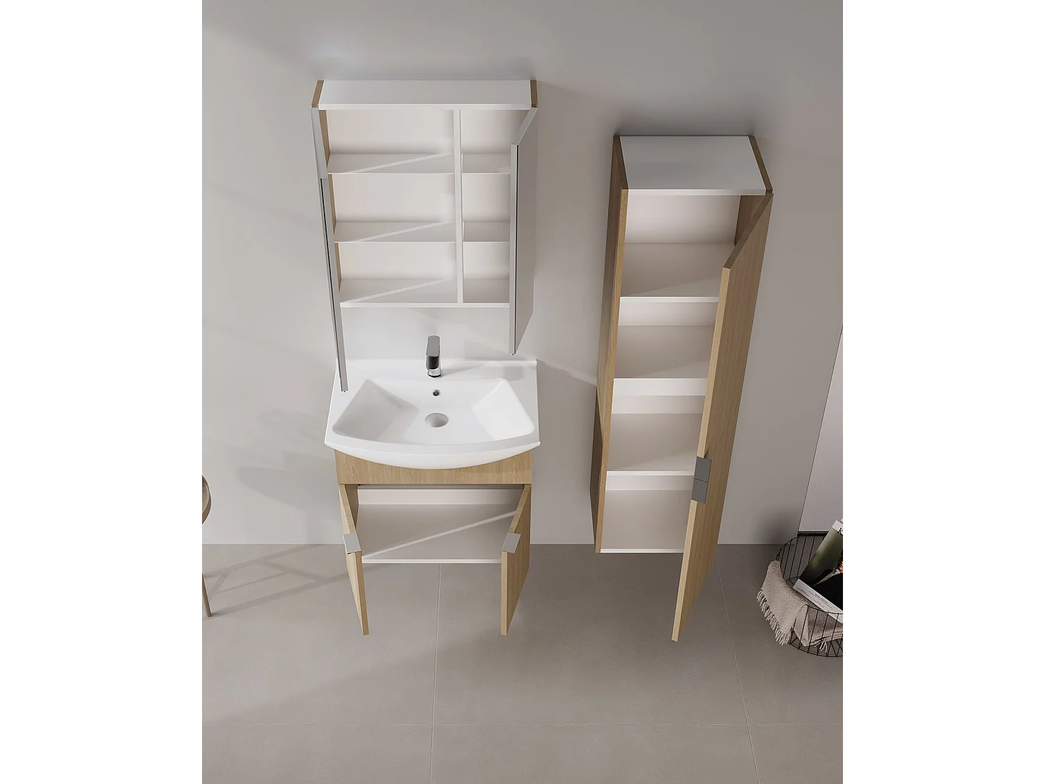 Wastafelmeubel met spiegel (2-delig) "Purus 65" - 65 x 50 x 58 cm - eiken