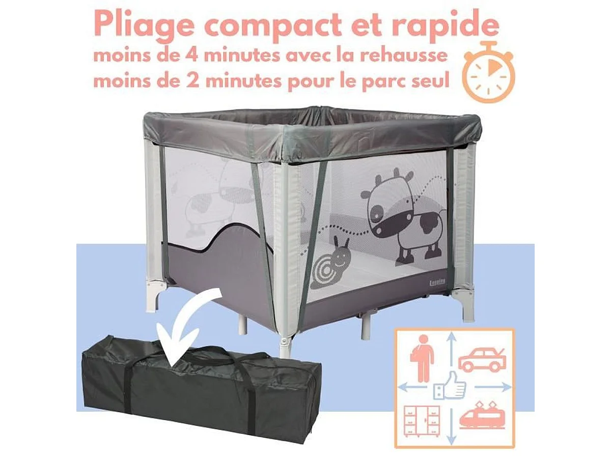 Parc bébé pliant BAMBISOL 90x90 cm avec 2 positions de couchage et sac de transport