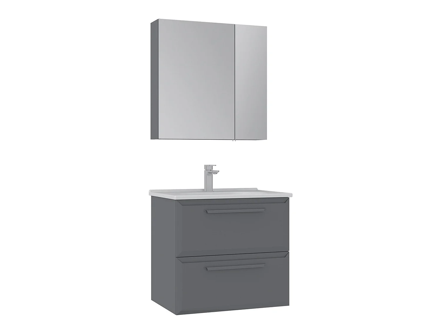Waschtisch-Set mit Spiegel (2-teilig) "Nuvola 65 v2" – 65 x 50 x 62 cm – Grau