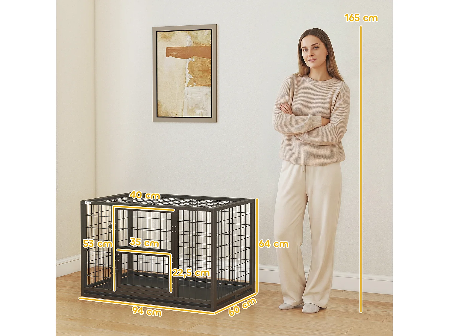 Cage pour chien 94 x 60 x 64 cm toit ouvrant trappes nourrissage porte acier noir