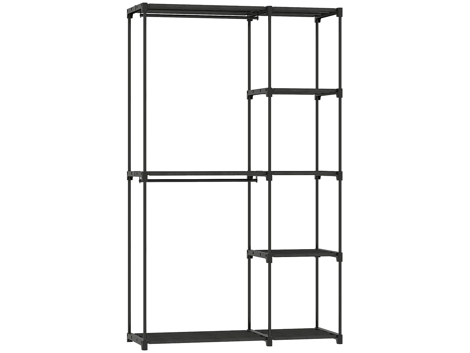 Armoire penderie 2 barres de suspension 6 étagères dim. 111x43x185cm métal pvc non tissé noir