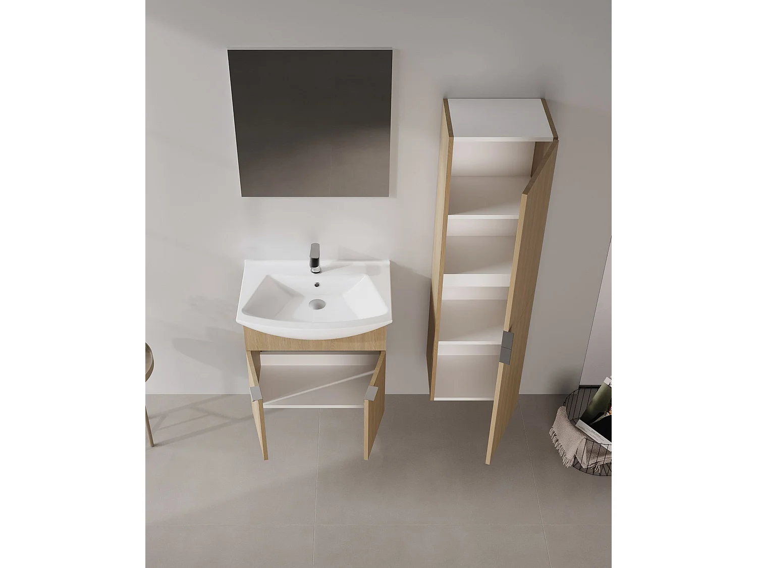 Wastafelmeubel met spiegel (2-delig) "Purus 65" - 65 x 50 x 58 cm - eiken